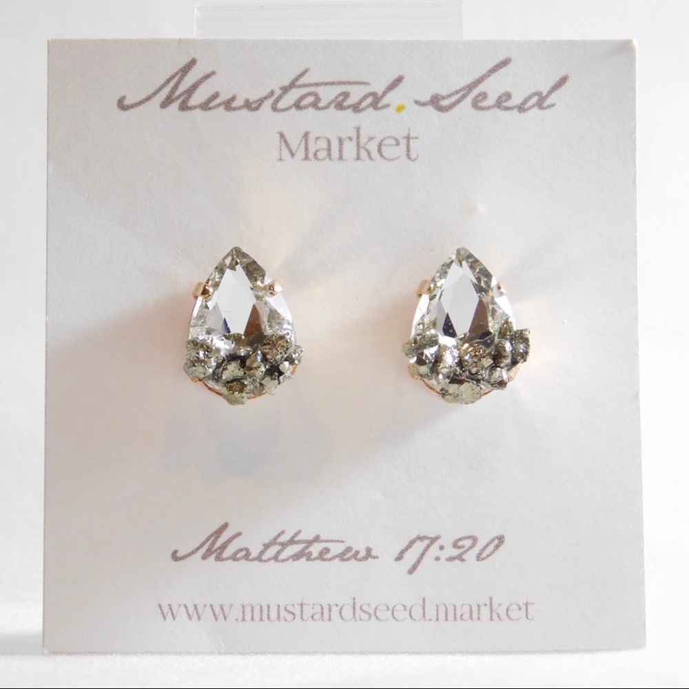 Crystal Pyrite Stud Earrings | ROSE GOLD Setting